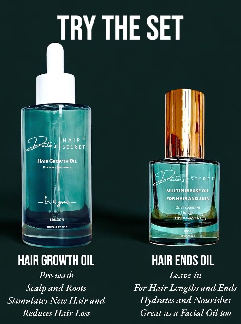 Doctor's Secret Hair Growth Oil with Rosemary, Castor, Lavender, Peppermint, Caffeine, Rosehip and Sweet Almond Oils. 100% Natural Vegan, Doctor Formulated For Thinning Hair (100ml)