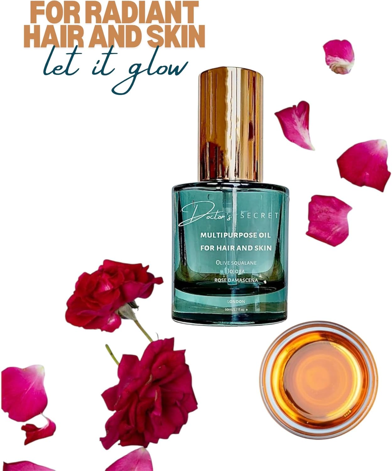 Doctor's Secret Squalane, Rose, Joboba Multipurpose Oil Hair, Face, Body - Leave-In Hair Oil Ends Conditioning Shine Facial Oil Vegan 100% Natural Nourishing Hydrating Glow Glass Skin & Hair