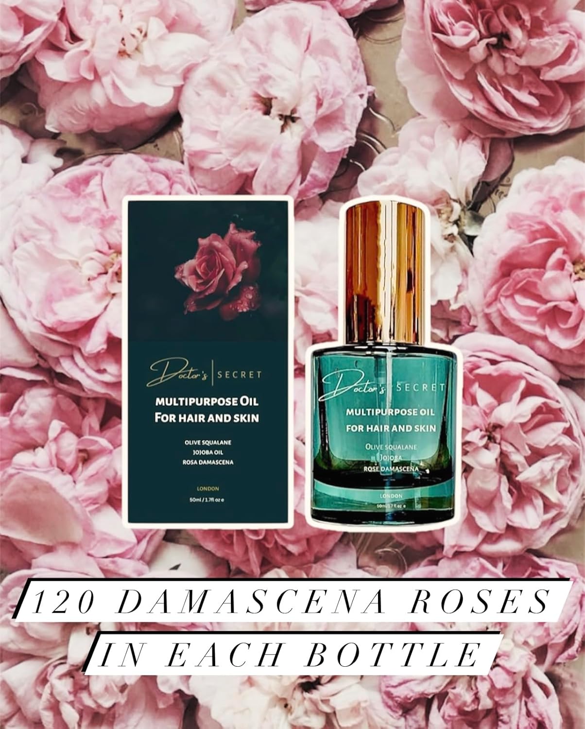 Doctor's Secret Squalane, Rose, Joboba Multipurpose Oil Hair, Face, Body - Leave-In Hair Oil Ends Conditioning Shine Facial Oil Vegan 100% Natural Nourishing Hydrating Glow Glass Skin &amp; Hair